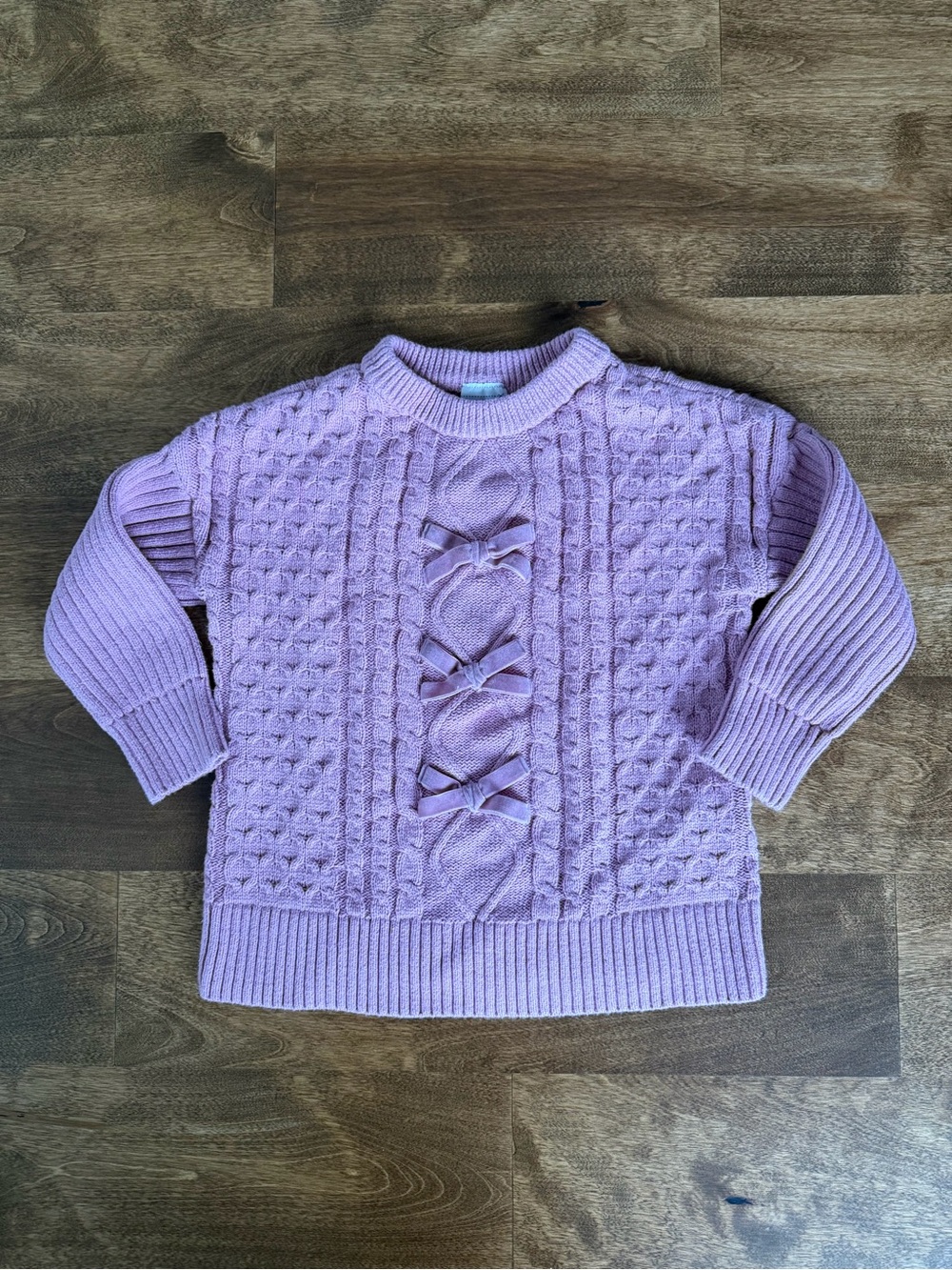 Abercrombie Kids Soft Pink Lavender Cable Knit Bow Sweater Size 5/6